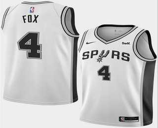 Mens San Antonio Spurs #4 DeAaron Fox White 2025 Association Edition Stitched Jersey Dzhi